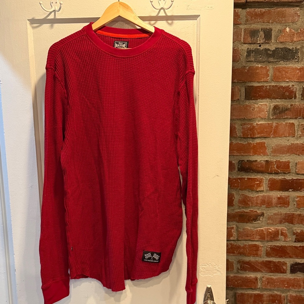 Red waffle knit thermal Long Sleeve Men's shirt